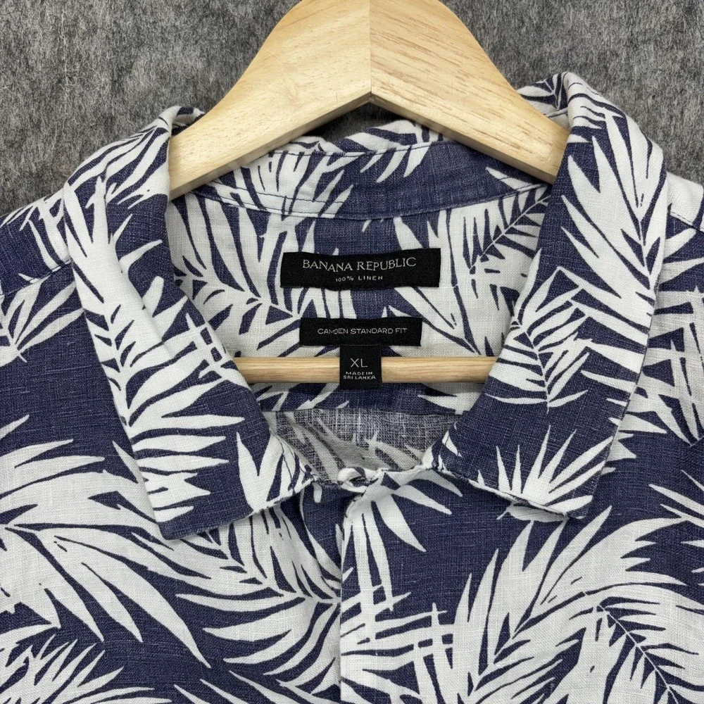 Banana Republic 100% Linen Hawaiian‎ Shirt Men's XL Camden Standard Fit Blue